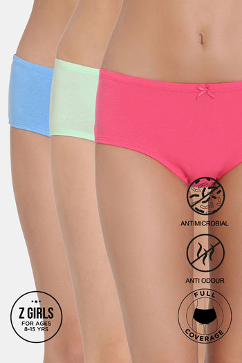 Buy Zivame Girls Anti-Microbial Medium Rise Full Coverage Hipster Panty (Pack of 3) - Assorted